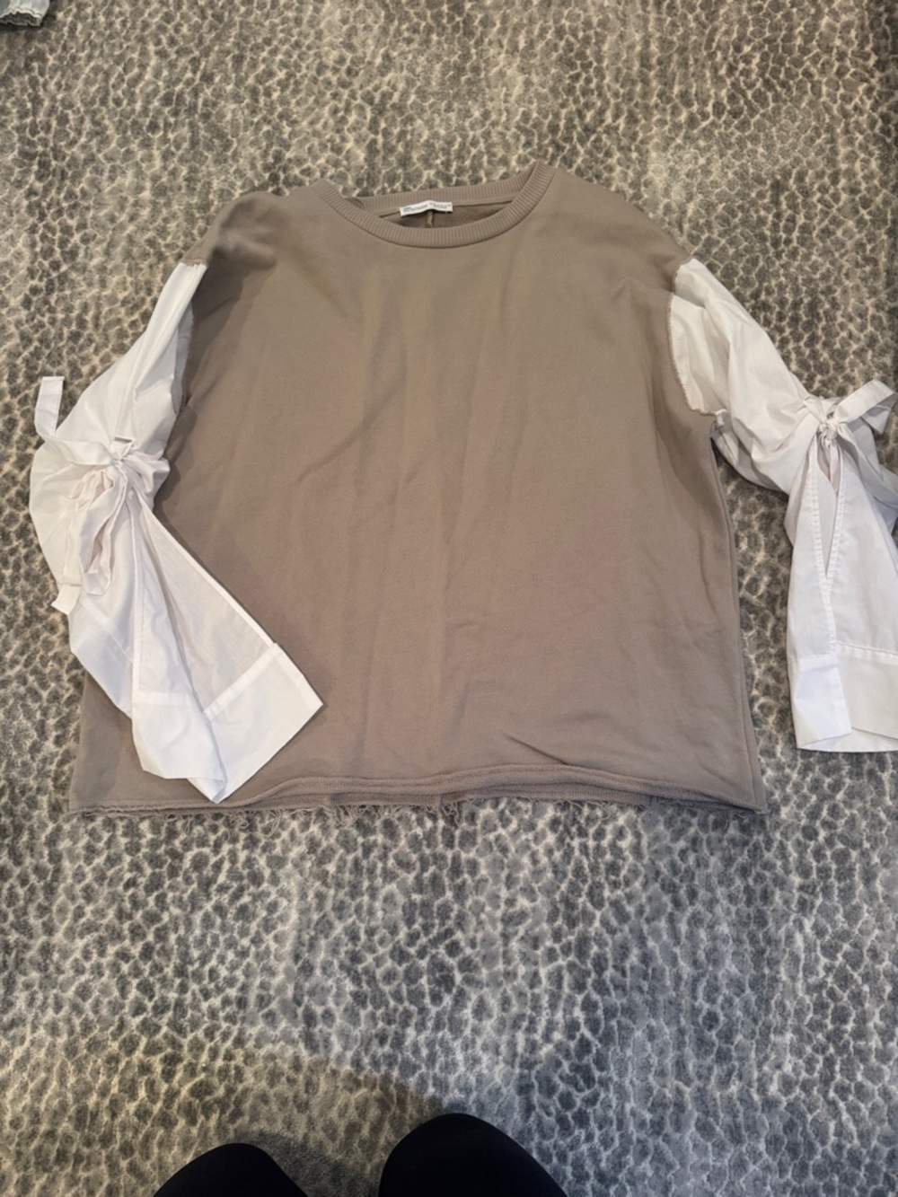 Zara Taupe Pullover with White Tie-Sleeves